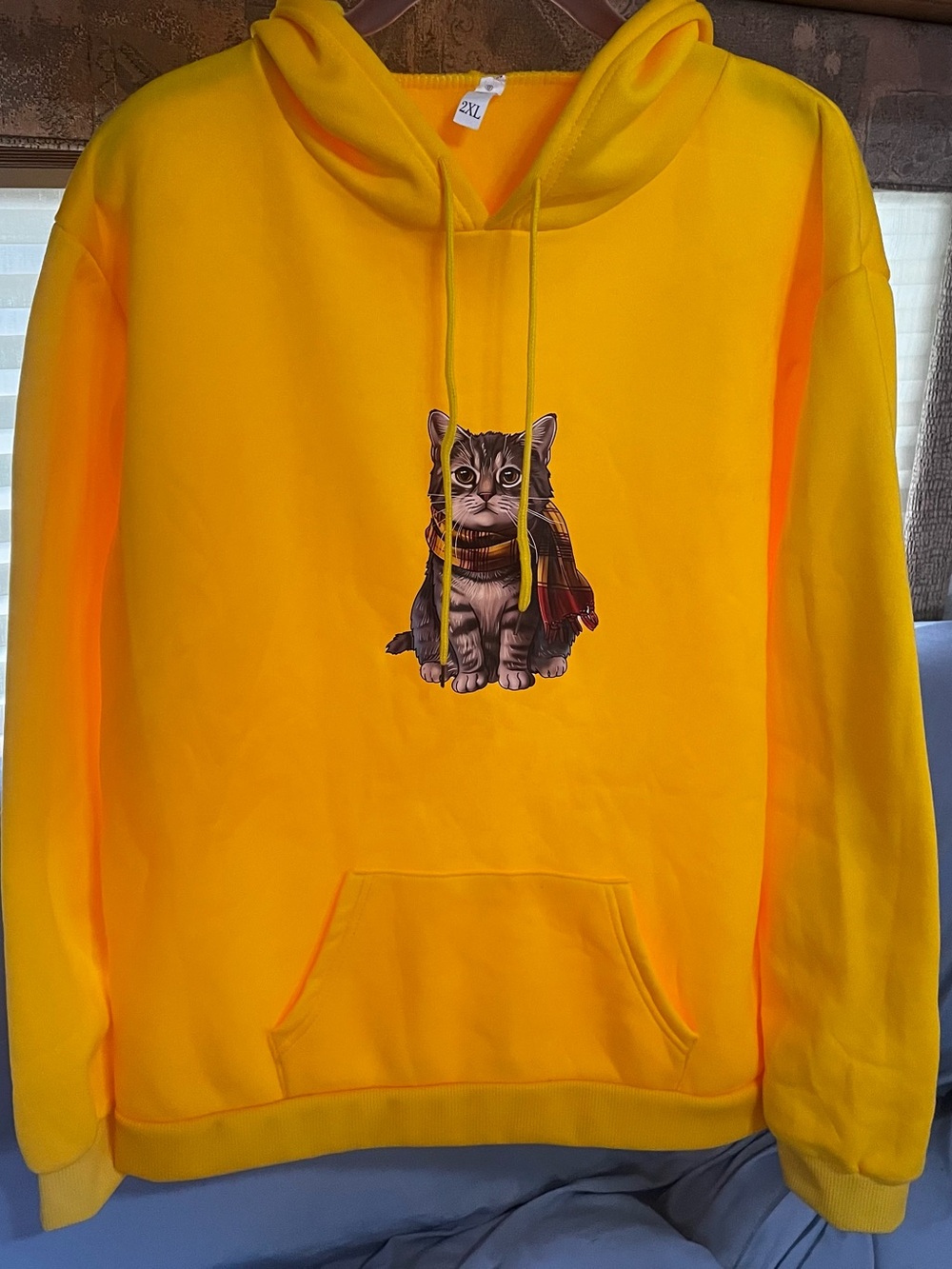Yellow Cat Hoodie with Kitten Graphic - Pets Cat Size 2XL
